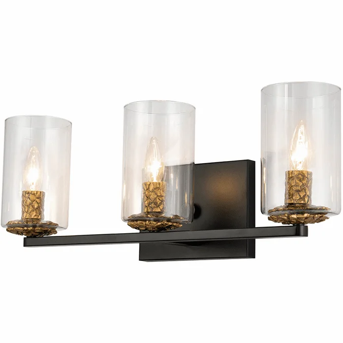 Lucas McKearn BB1003MB-3 Bolivar Contemporary Matte Black 3-Light Bath Lighting Sconce