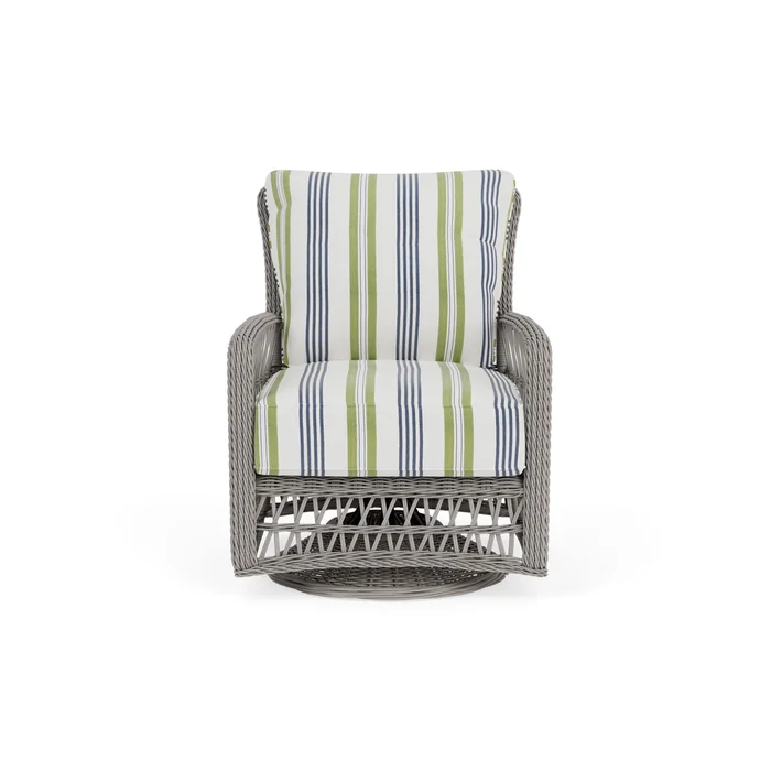 mackinac swivel glider lounge chair in putty finish with berkely hall green fabric grade b