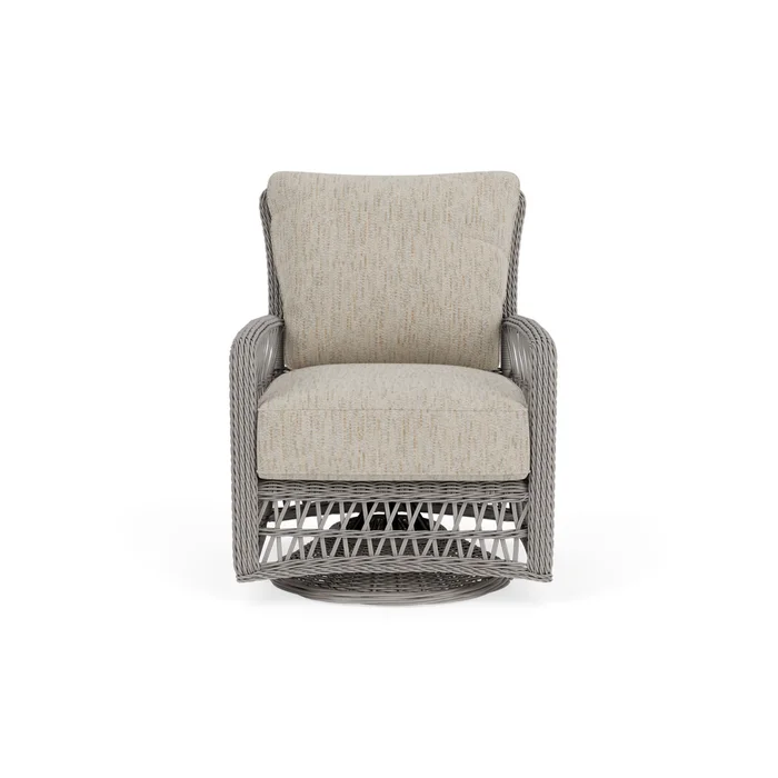 mackinac swivel glider lounge chair in putty finish with charlotte sparrow fabric grade d