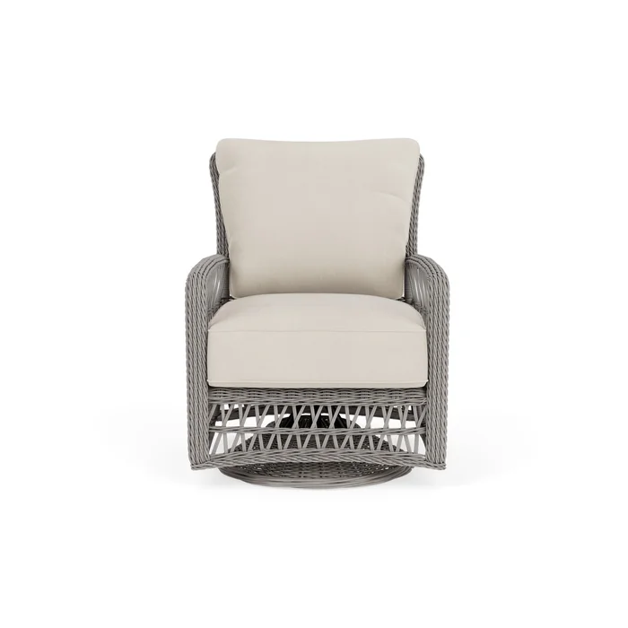 mackinac swivel glider lounge chair in putty finish with decorline natural fabric grade a
