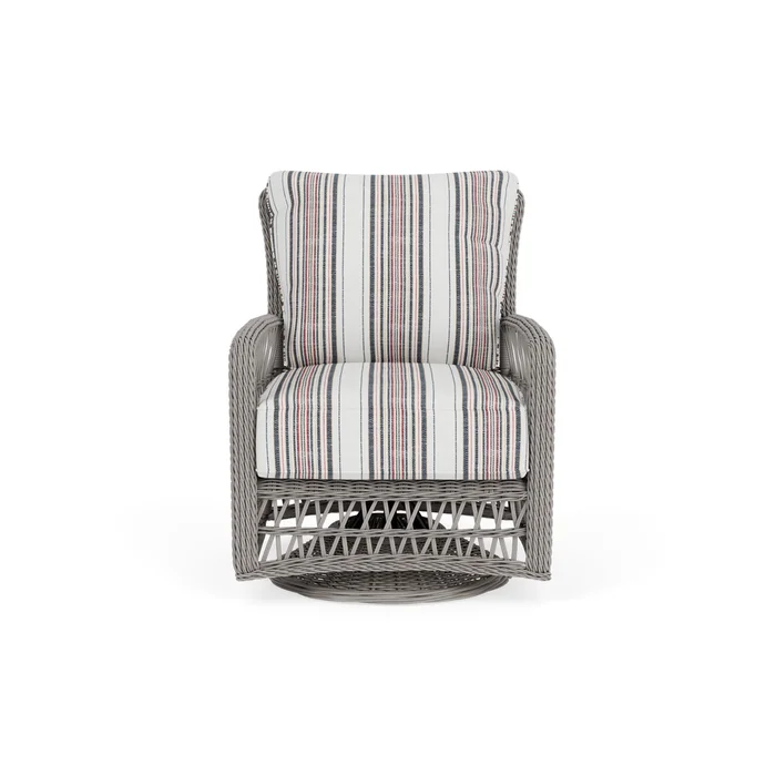 mackinac swivel glider lounge chair in putty finish with deering cadet fabric grade c