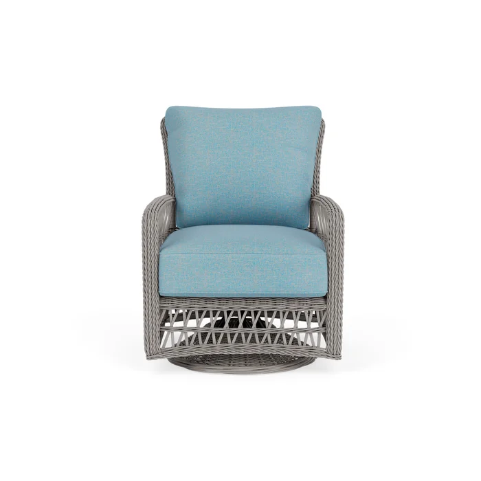 mackinac swivel glider lounge chair in putty finish with leeds light blue fabric grade a
