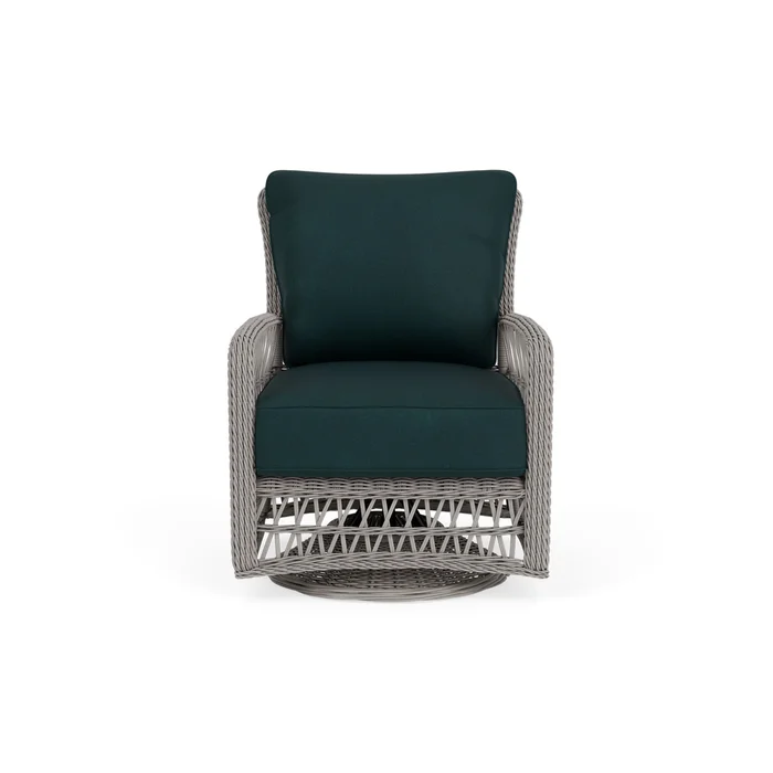 mackinac swivel glider lounge chair in putty finish with sandberg lagoon fabric grade b
