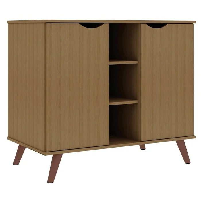 Manhattan Comfort Hampton 39.37 Buffet Stand Cabinet with 7 Shelves & Solid Wood Legs – Maple Cream|Buffet Hampton de ManhattanComfort de 39,37po avec 7tablettes et pattes en bois massif – crme d’rable