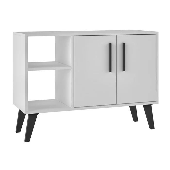Manhattan Comfort Mid-Century Modern Amsterdam 35.43 Sideboard with 4 Shelves – White|Desserte Amsterdam de ManhattanComfort de 35,43po de style moderne du milieu du 20esicle avec 4tablettes – blanche
