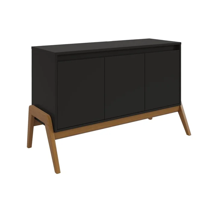 Manhattan Comfort Mid-Century Modern Gales 48.50 Sideboard with Solid Wood Legs – Matte Black|Desserte moderne du milieu du 20esicle Gales de ManhattanComfort de 48,50po avec pattes en bois massif – noir mat