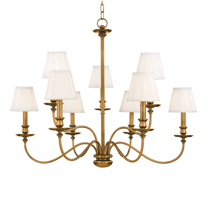 Menlo Park 9-Light Chandelier in Aged Brass 33.5L x 33.5W x 27H