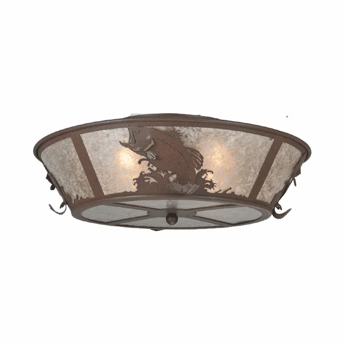 Meyda Custom 109226 Leaping Bass Rustic Semi Flush Silver Mica Ceiling Lighting