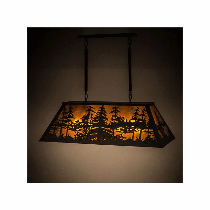 Meyda Custom 175341 Tall Pines Wrought Iron / Amber Mica Kitchen Island Lighting