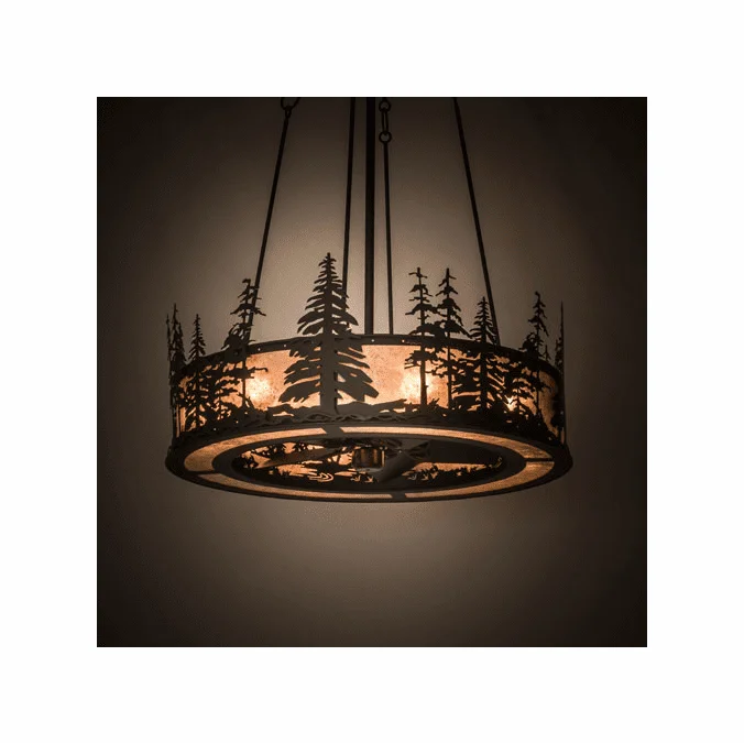 Meyda Custom 178020 Tall Pines Satin Black Wrought Iron Silver Mica Chandel-Air Home Ceiling Fan