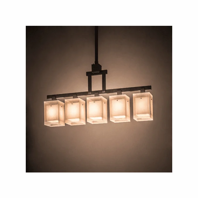 Meyda Custom 187801 Metro Quadrato Contemporary Chiffon / Eggshell Textrene Golden Bronze Kitchen Island Light Fixture