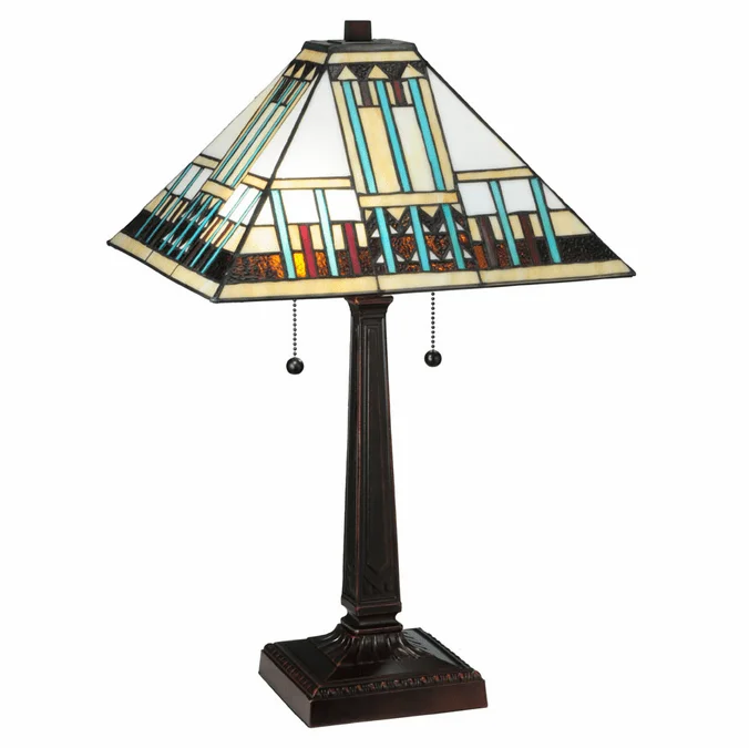 Meyda Lighting 138119 Prairie Peaks 2 Pull Chain Tiffany Living Room Table Lamp