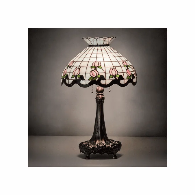 Meyda Lighting 230471 Roseborder Tiffany Mahogany Bronze Side Table Lamp