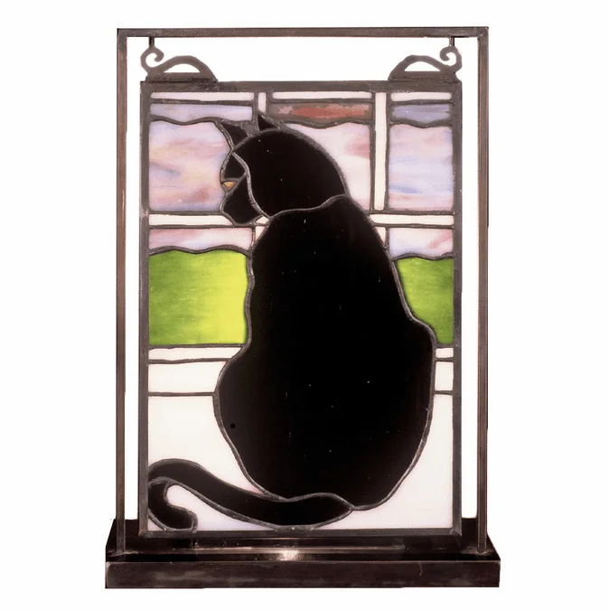 Meyda Lighting 56834 Cat in Window Tiffany Wall Art