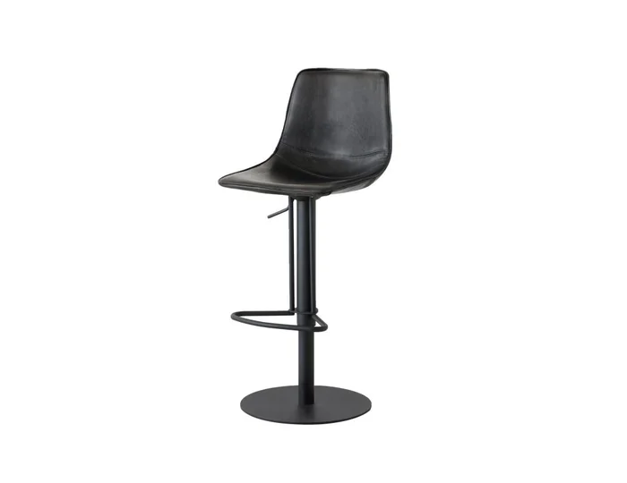 Mobital Beny Hydraulic Bar Stool Retro Black Leathertte Black Powder Coated Steel Base, 1Pc DBS-BENY-RBLA-PCBLA