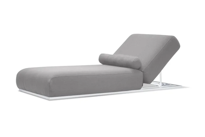 Mobital Bondi Lounger Chair Heather Grey Sunbrella Fabric White Aluminum Frame LCH-BOND-HEAT-
