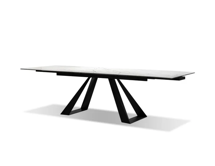 Mobital Bridge Dining Table Carrara White Ceramic Top, Black Powder Coated Steel Base DTA-BRID-CARR-PCBLA