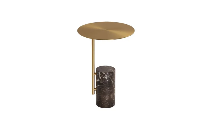 Mobital Butler End Table Brass Powder Coated Steel, Brown Marble WEN-BUTL-BRAS-