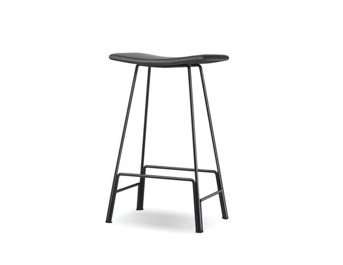 Mobital Canaria Bar Stool Black Leather Black Powder Coated Steel Base, 1Pc DBS-CANA-BLLE-PCBLA