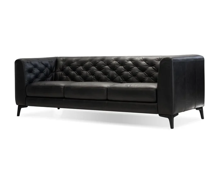 Mobital Dalton Sofa Vintage Black Leather Black Powder Coated Legs SOF-DALT-BLVI-PCBLA