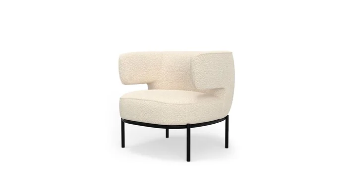 Mobital Finn Lounge Chair Cream Boucle Fabric Black Powder Coated Steel Base LCH-FINN-CRBO-PCBLA