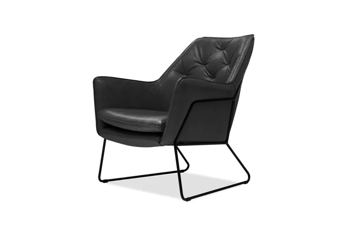 Mobital Jasmine Lounge Chair Vintage Black Leather Black Powder Coated Legs LCH-JASM-BLAC-PCBLA