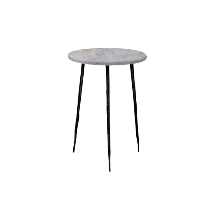 Mobital Kaii Tall End Table Grey Travertine Marble Hammered Edge/Black Iron Legs WEN-KAII-GRSS-TALL