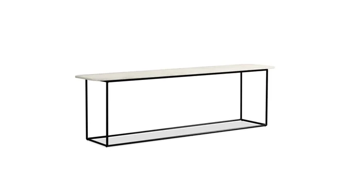 Mobital Lola Sofa Table Travertino Marble Black Powder Coated Legs WSO-LOLA-TRAV-PCBLA