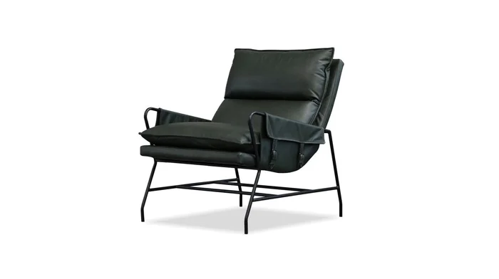 Mobital Meier Lounge Chair Moss Green Leather Charcoal Iron Powder Coated Legs LCH-MEIE-MOGR-CHIR