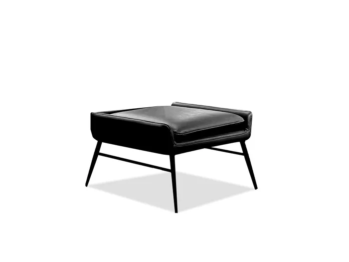 Mobital Morisson Otttoman Vintage Black Leather Black Powder Coated Legs OST-MORI-BLVI-PCBLA