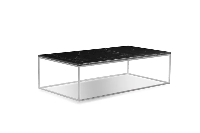 Mobital Onix Rectangular Coffee Table Black Semi-Honed Marble Brushed Stainless Steel Base WCO-ONIX-BLBS-RE2PC