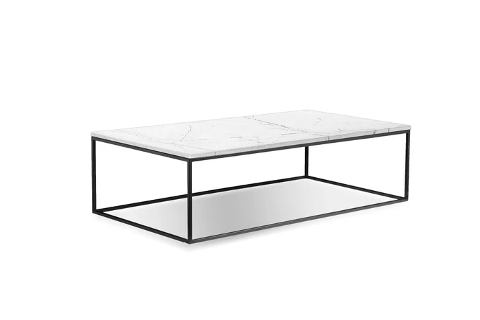 Mobital Onix Rectangular Coffee Table White Semi-Honed Marble Black Powder Coated Frame WCO-ONIX-WHBL-RE2PC