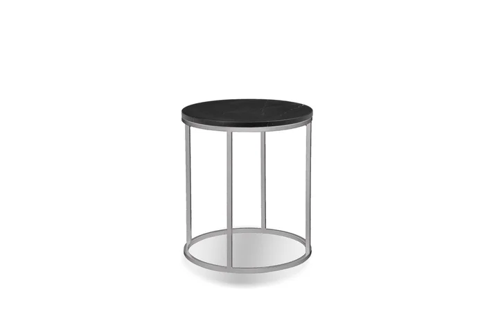 Mobital Onix Round End Table Black Semi-Honed Marble Brushed Stainless Steel Base WEN-ONIX-BLBS-RO2PC