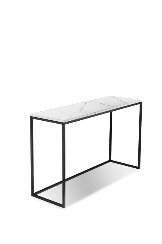 Mobital Onix Sofa Table White Semi-Honed Marble Black Powder Coated Frame WSO-ONIX-WHBL-ST2PC