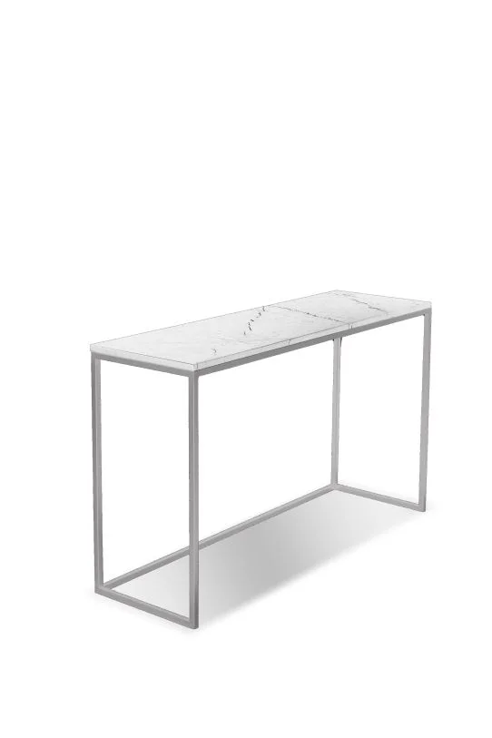 Mobital Onix Sofa Table White Semi-Honed Marble Brushed Stainless Steel Base WSO-ONIX-WHBS-ST2PC