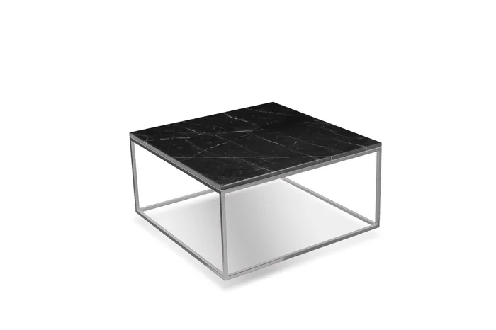 Mobital Onix Square Coffee Table Black Semi-Honed Marble Brushed Stainless Steel Base WCO-ONIX-BLBS-SQ2PC