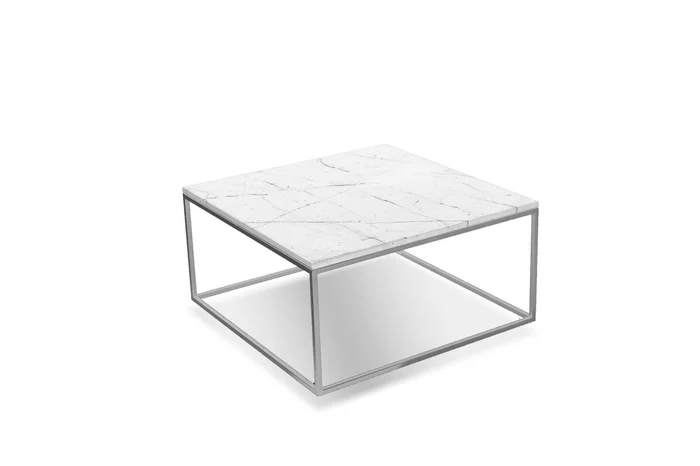 Mobital Onix Square Coffee Table White Semi-Honed Marble Brushed Stainless Steel Base WCO-ONIX-WHBS-SQ2PC