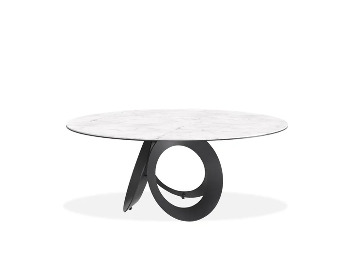 Mobital Optic Round Dining Table High Gloss White Ceramic Top, Black Powder Coated Steel Base DTA-OPTI-WHIT-BLROU