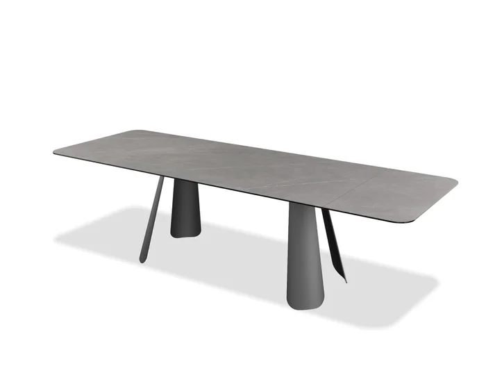 Mobital Palazzo Double Extension Dining Table Grey Ceramic Top, Black Powder Coated Steel Base DTA-PALA-GREY-BLREC
