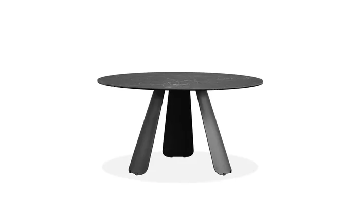 Mobital Palazzo Round Dining Table Slate Gey Ceramic Top, Black Powder Coated Steel Base DTA-PALA-BLAC-BLROU