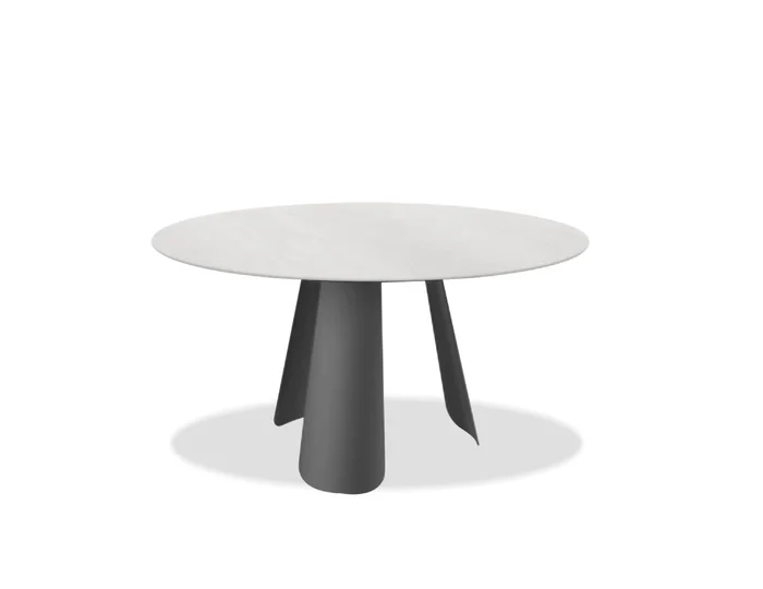 Mobital Palazzo Round Dining Table White Ceramic Top, Black Powder Coated Steel Base DTA-PALA-WHIT-BLROU
