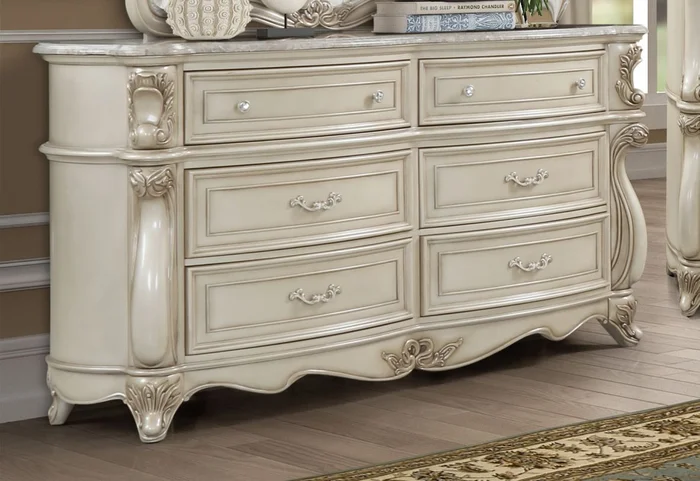 New Classic Furniture Monique Dresser w/ Marble Top in Pearl B992-050M