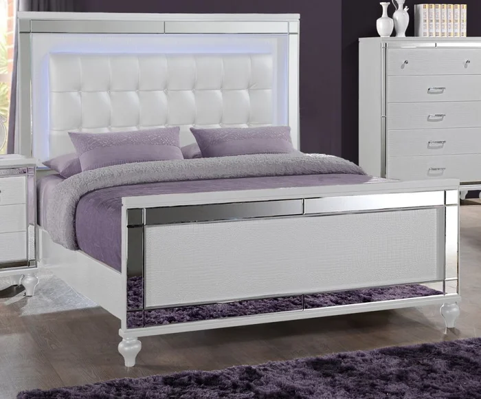 New Classic Furniture Valentino Cal King Upholstered Lighted Bed in White PROMO