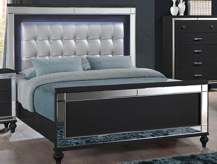New Classic Furniture Valentino Queen Lighted Panel Bed in Black PROMO