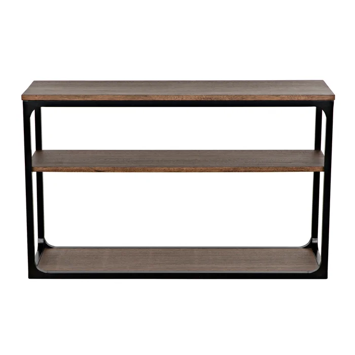 novie console, small, black steel with dark walnut
