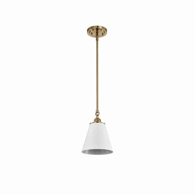 Nuvo 60/7409 Dover Contemporary White and Vintage Brass 7″ Mini Hanging Pendant Light