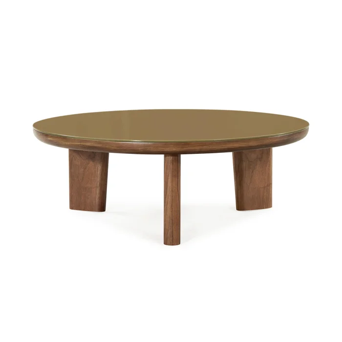oani walnut and glass round coffee table