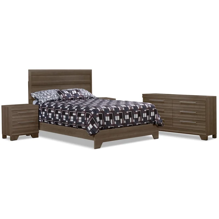 Olivia 6-Piece Queen Bedroom Package with 2 Nightstands Grey|Ensemble de chambre coucher Olivia 6 pices avec grand lit et 2 tables de nuit – gris