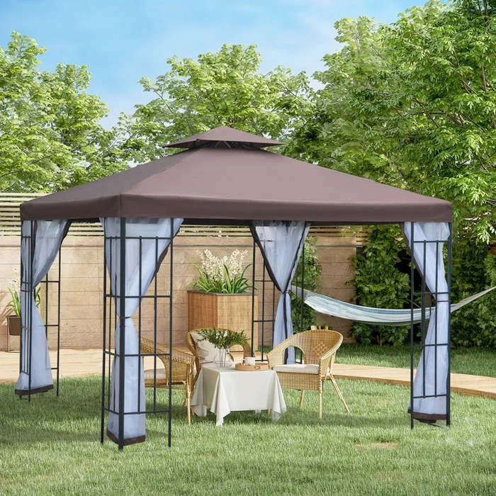 Outsunny 10’x10′ Garden Gazebo Patio Canopy Portable Party Event Backyard W/ Mosquito Netting Coffee|Abri De Jardin Outsunny 10’x10′ Auvent De Terrasse Fete Portative Cour Arriere De L’evenement Avec M - Image 2