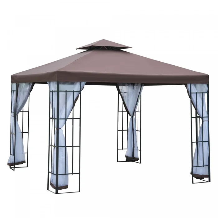 Outsunny 10’x10′ Garden Gazebo Patio Canopy Portable Party Event Backyard W/ Mosquito Netting Coffee|Abri De Jardin Outsunny 10’x10′ Auvent De Terrasse Fete Portative Cour Arriere De L’evenement Avec M